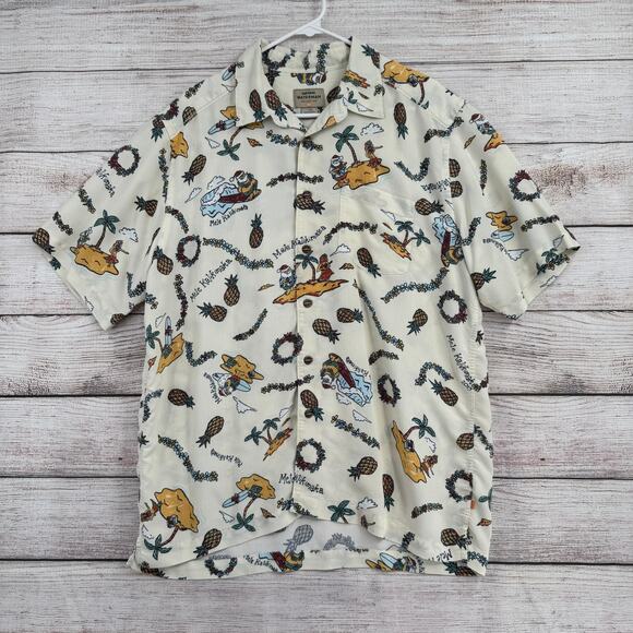 QuikSilver Waterman Collection Mele Kalikimaka Button Down Shirt Mens L Cream - Picture 1 of 10